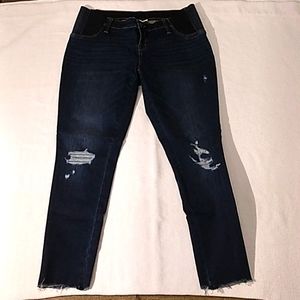 Isabel Maternity Size 10 Distressed Skinny‎ Jeans Zip Fly Stretch Waist Raw Hem